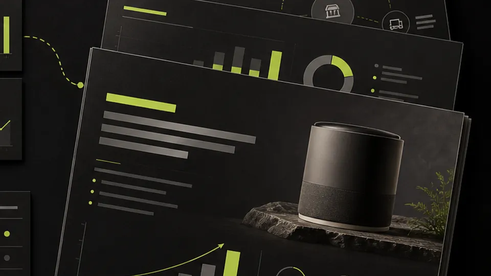 A coordinated set of presentation slides with charts and product imagery