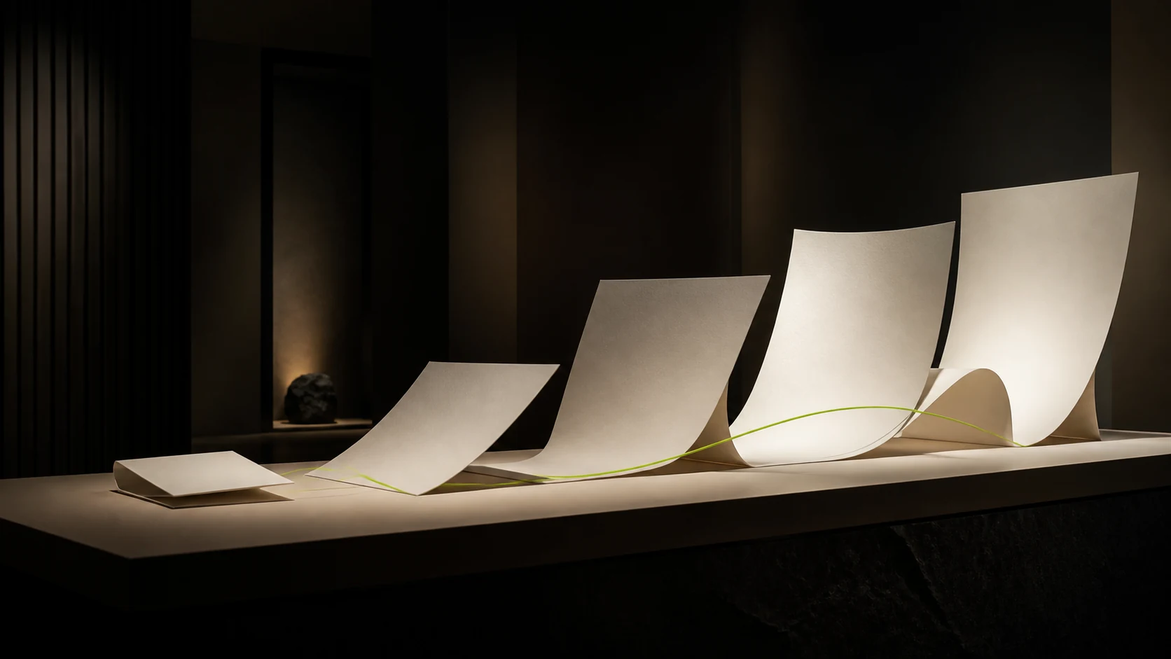 Folded paper unfolding into a sequence of presentation surfaces