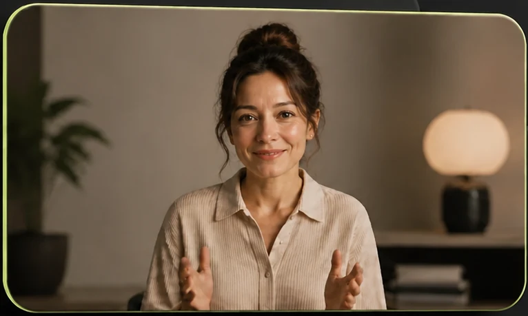 The same presenter speaking in the finished video